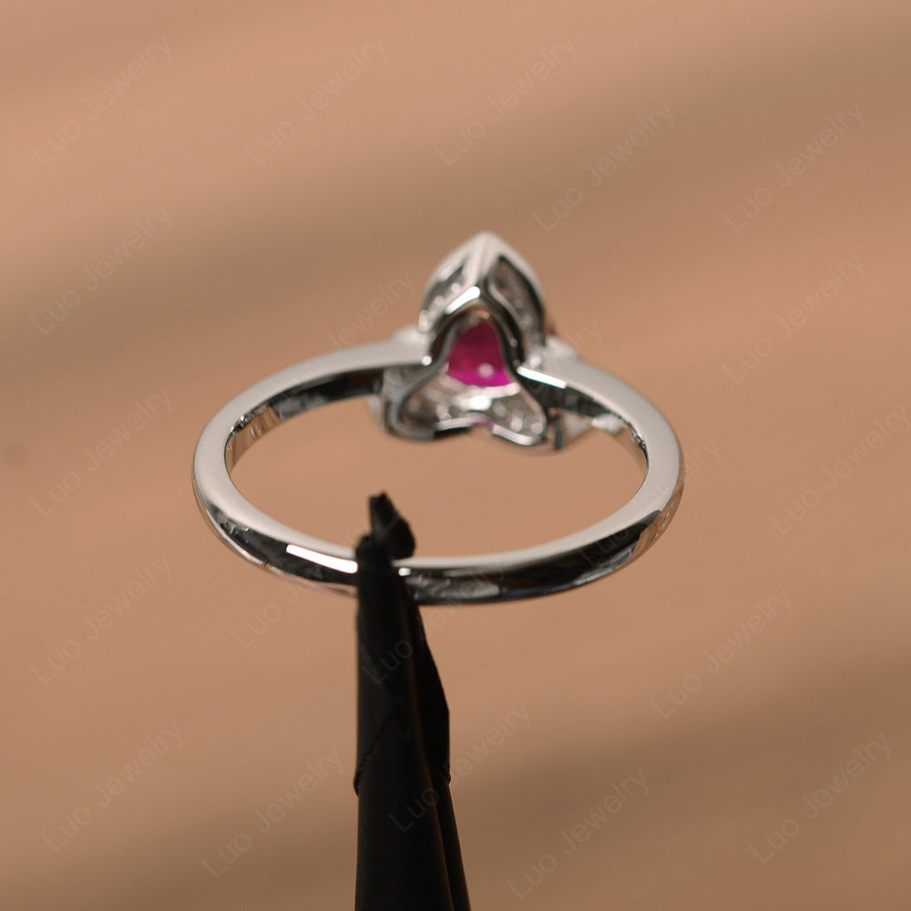 Trillion Cut Ruby Flower Wedding Ring - LUO Jewelry