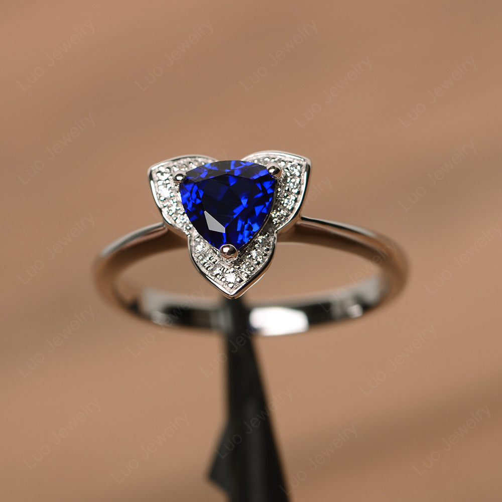 Trillion Cut Lab Sapphire Flower Wedding Ring - LUO Jewelry