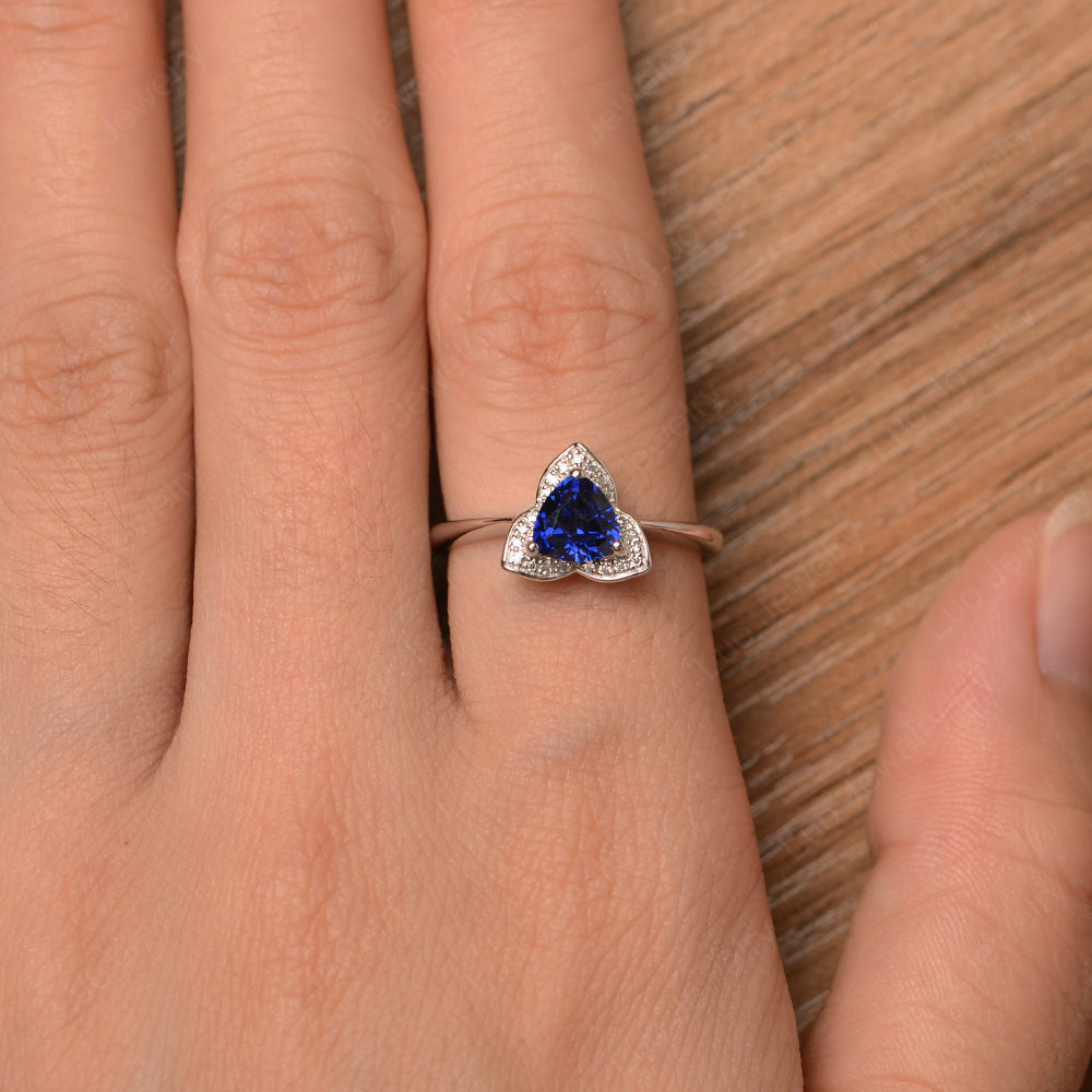 Trillion Cut Lab Sapphire Flower Wedding Ring - LUO Jewelry