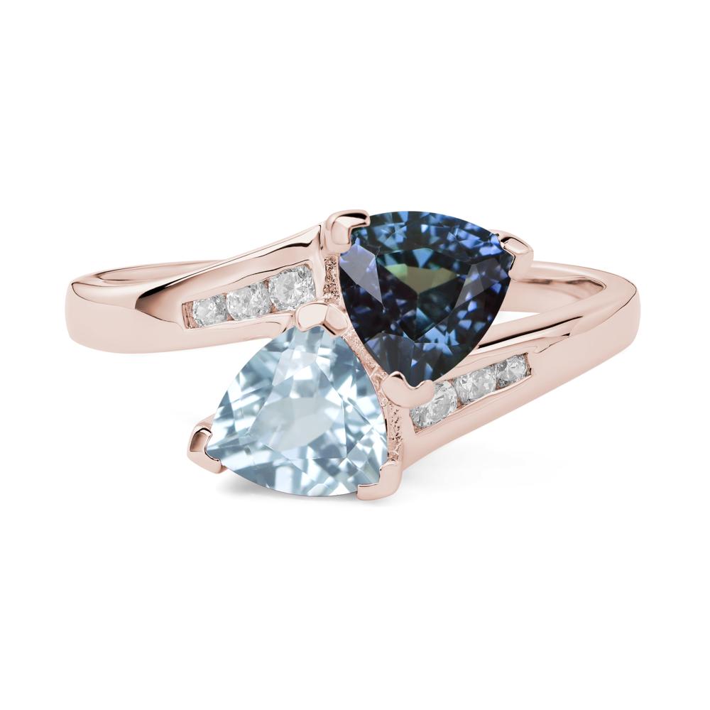 2 Stone Lab Alexandrite and Aquamarine Mothers Ring - LUO Jewelry #metal_14k rose gold