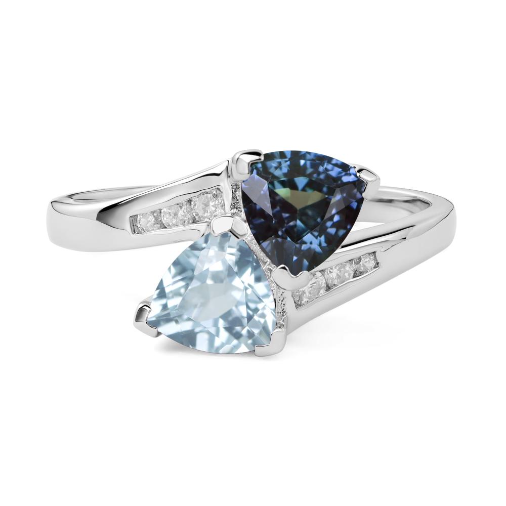 2 Stone Lab Alexandrite and Aquamarine Mothers Ring - LUO Jewelry #metal_14k white gold