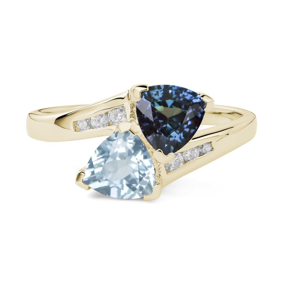 2 Stone Lab Alexandrite and Aquamarine Mothers Ring - LUO Jewelry #metal_14k yellow gold
