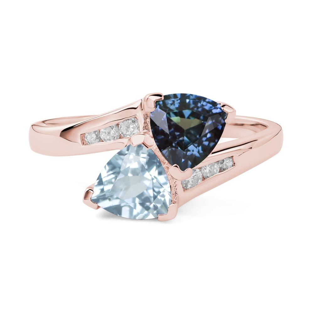 2 Stone Lab Alexandrite and Aquamarine Mothers Ring - LUO Jewelry #metal_18k rose gold