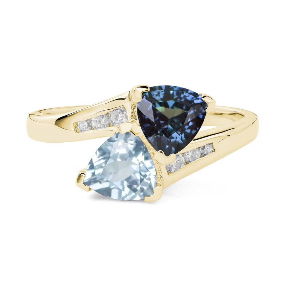 2 Stone Lab Alexandrite and Aquamarine Mothers Ring - LUO Jewelry #metal_18k yellow gold