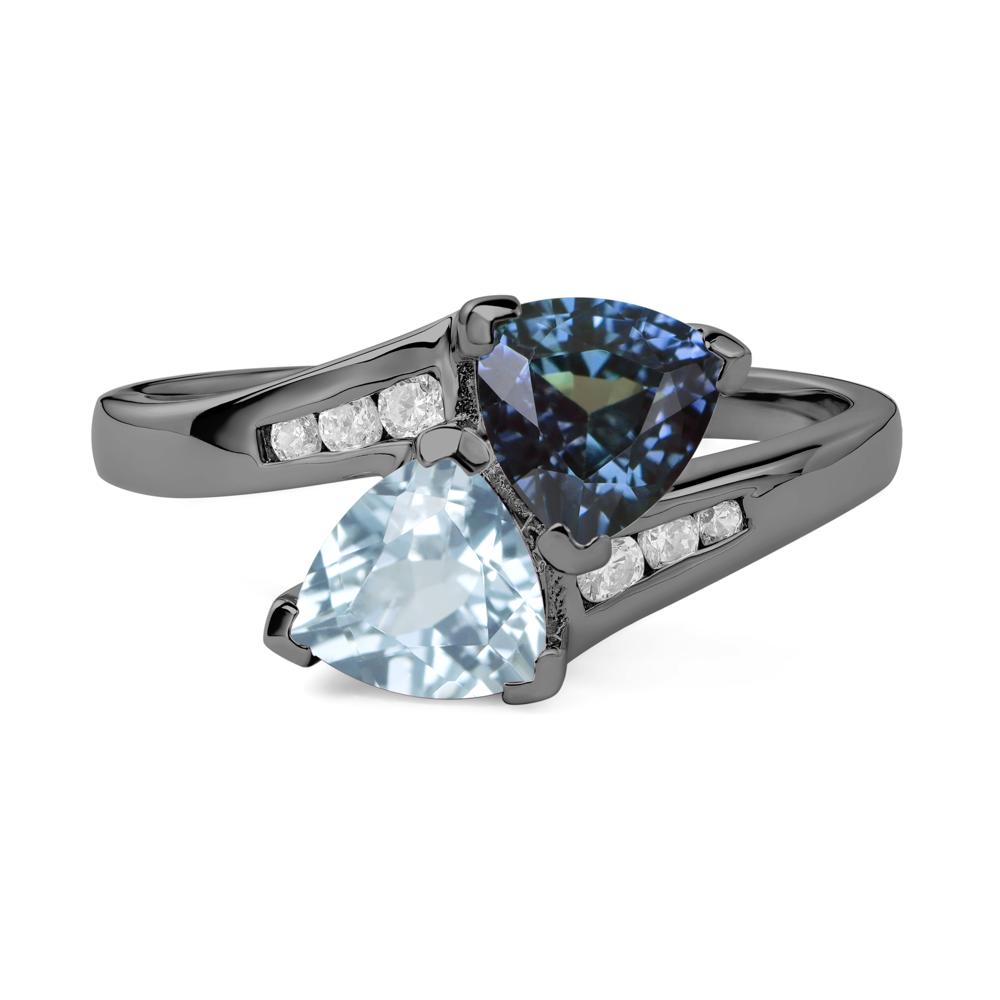 2 Stone Lab Alexandrite and Aquamarine Mothers Ring - LUO Jewelry #metal_black finish sterling silver
