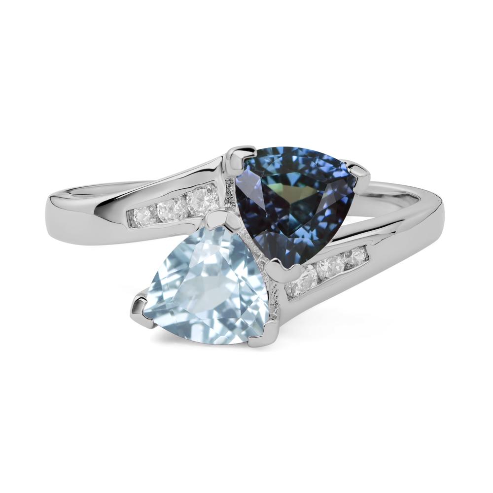 2 Stone Lab Alexandrite and Aquamarine Mothers Ring - LUO Jewelry #metal_platinum