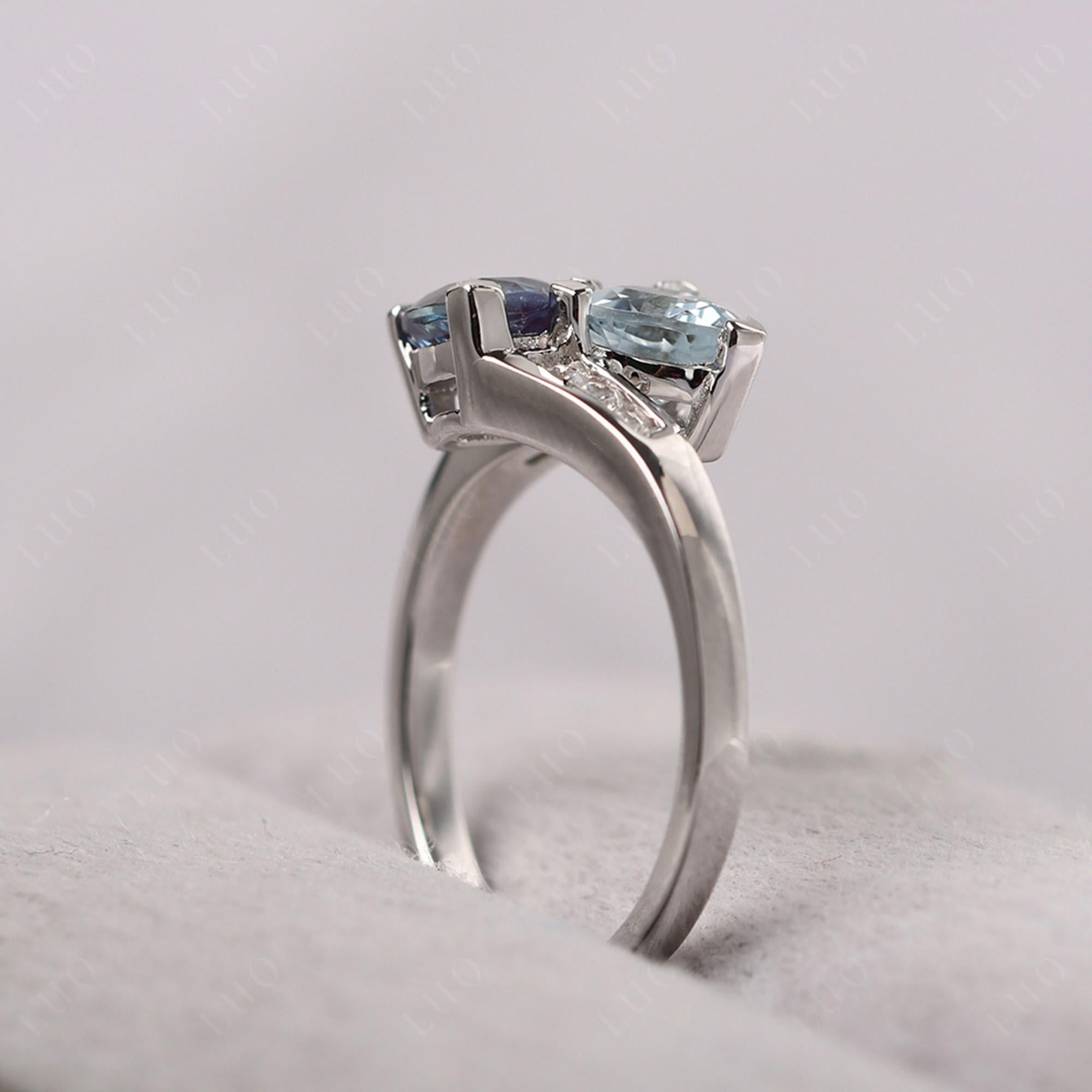 Trillion Cut Two Stone Alexandrite and Aquamarine Ring - LUO Jewelry