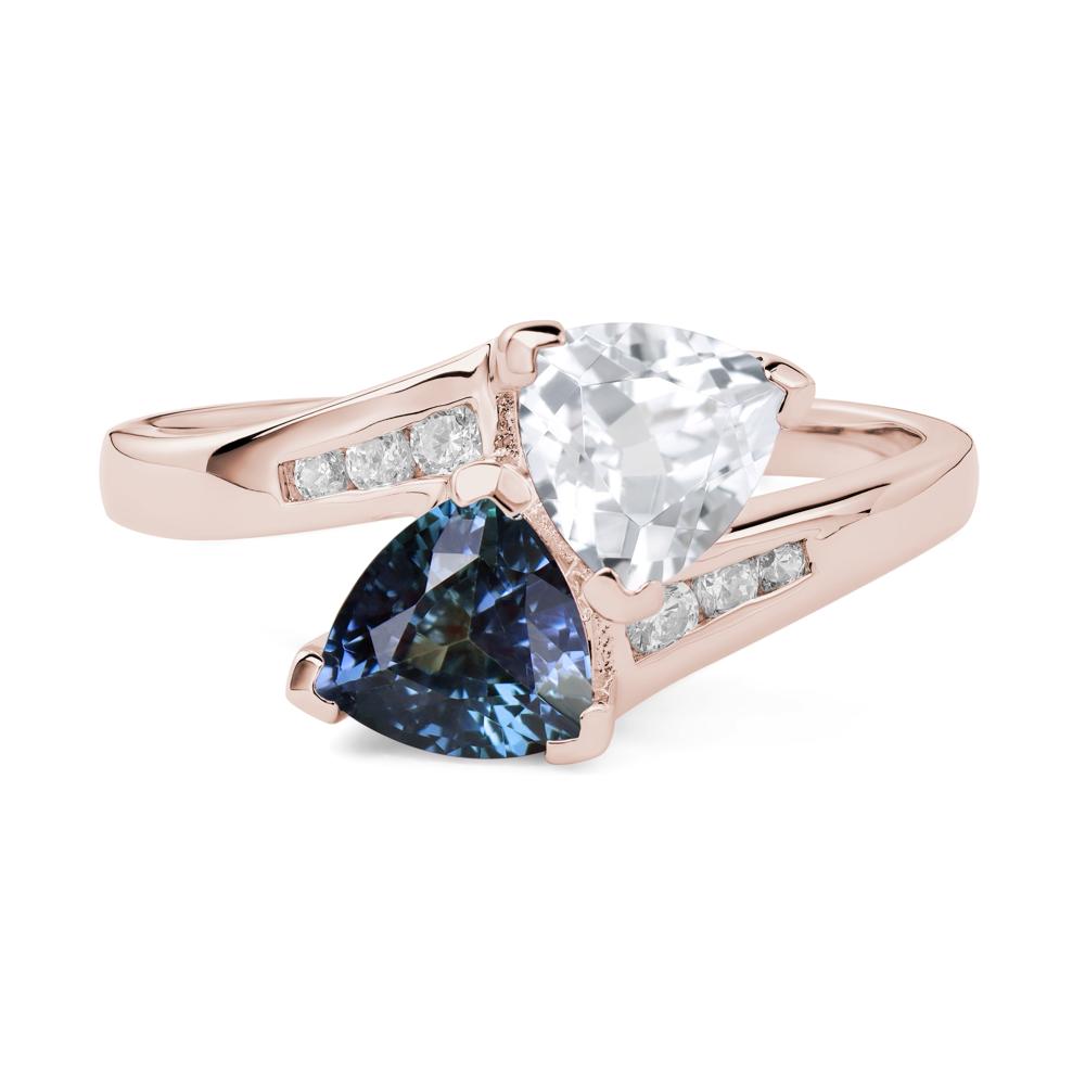 2 Stone Lab Alexandrite and White Topaz Mothers Ring - LUO Jewelry #metal_14k rose gold