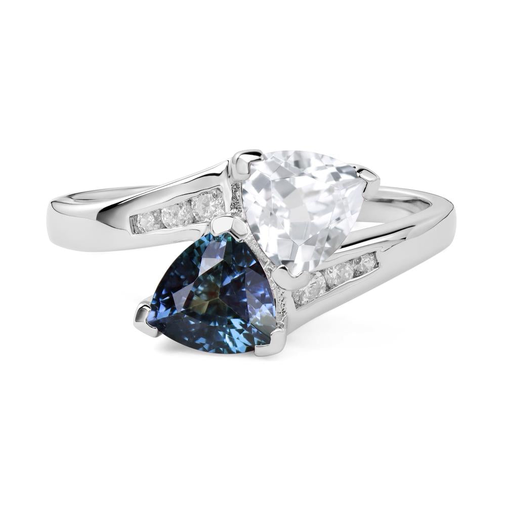 2 Stone Lab Alexandrite and White Topaz Mothers Ring - LUO Jewelry #metal_14k white gold