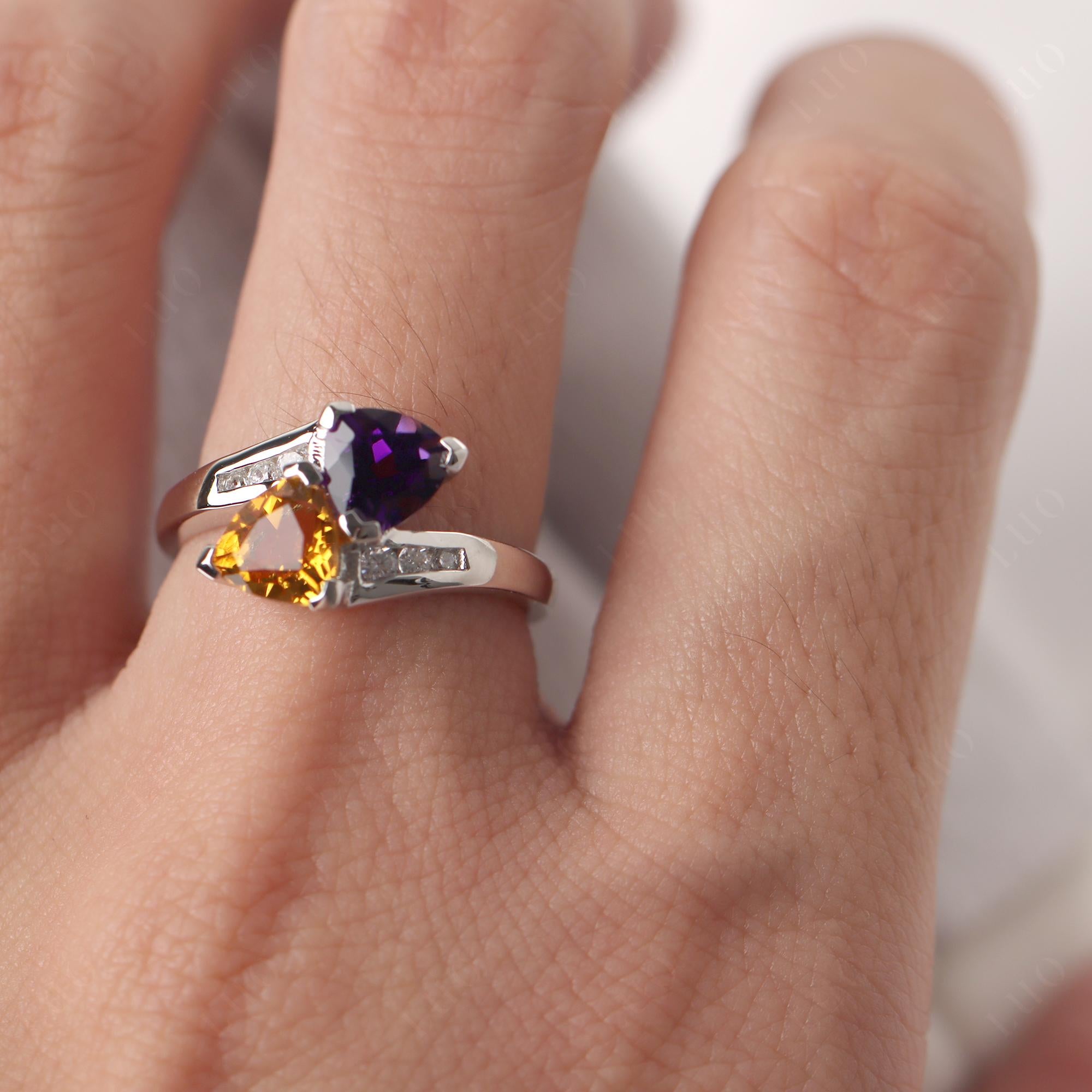 2 Stone Amethyst And Citrine Mothers Ring Yellow Gold - LUO Jewelry