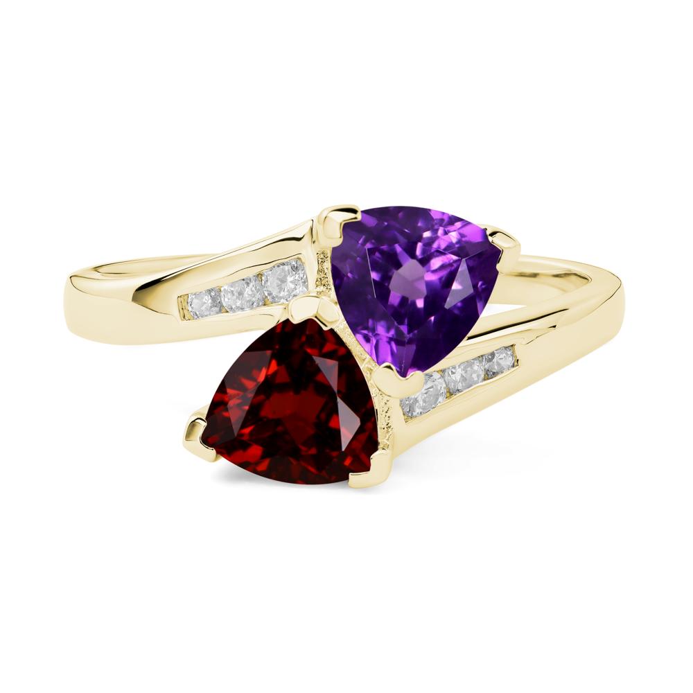 2 Stone Amethyst and Garnet Mothers Ring - LUO Jewelry #metal_18k yellow gold