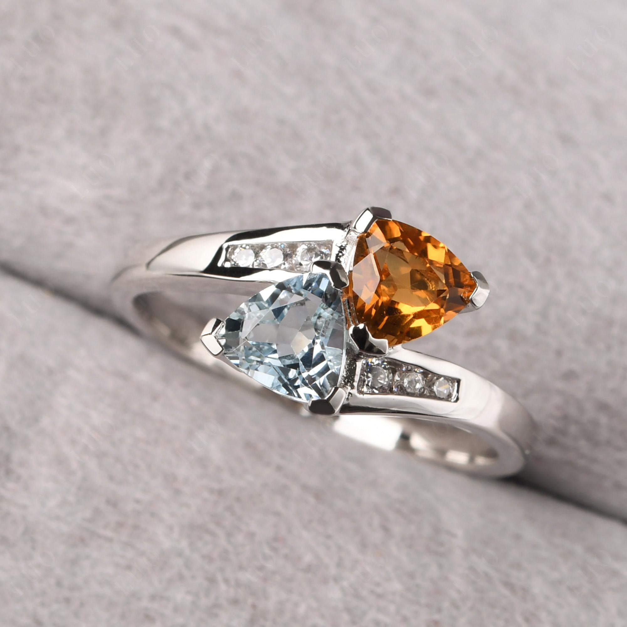 2 Stone Aquamarine and Citrine Mothers Ring - LUO Jewelry