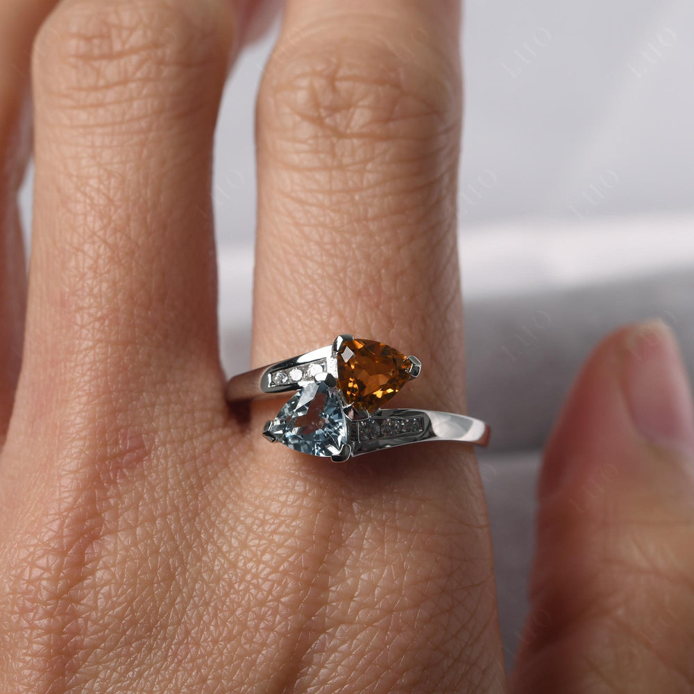 2 Stone Aquamarine And Citrine Mothers Ring Yellow Gold - LUO Jewelry