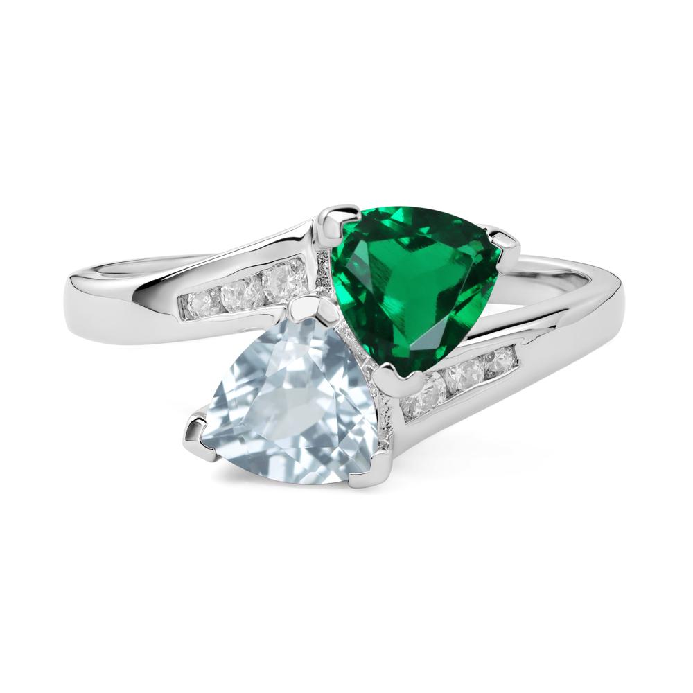 2 Stone Aquamarine and Emerald Mothers Ring - LUO Jewelry #metal_14k white gold