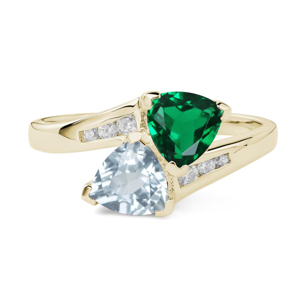2 Stone Aquamarine and Emerald Mothers Ring - LUO Jewelry #metal_14k yellow gold