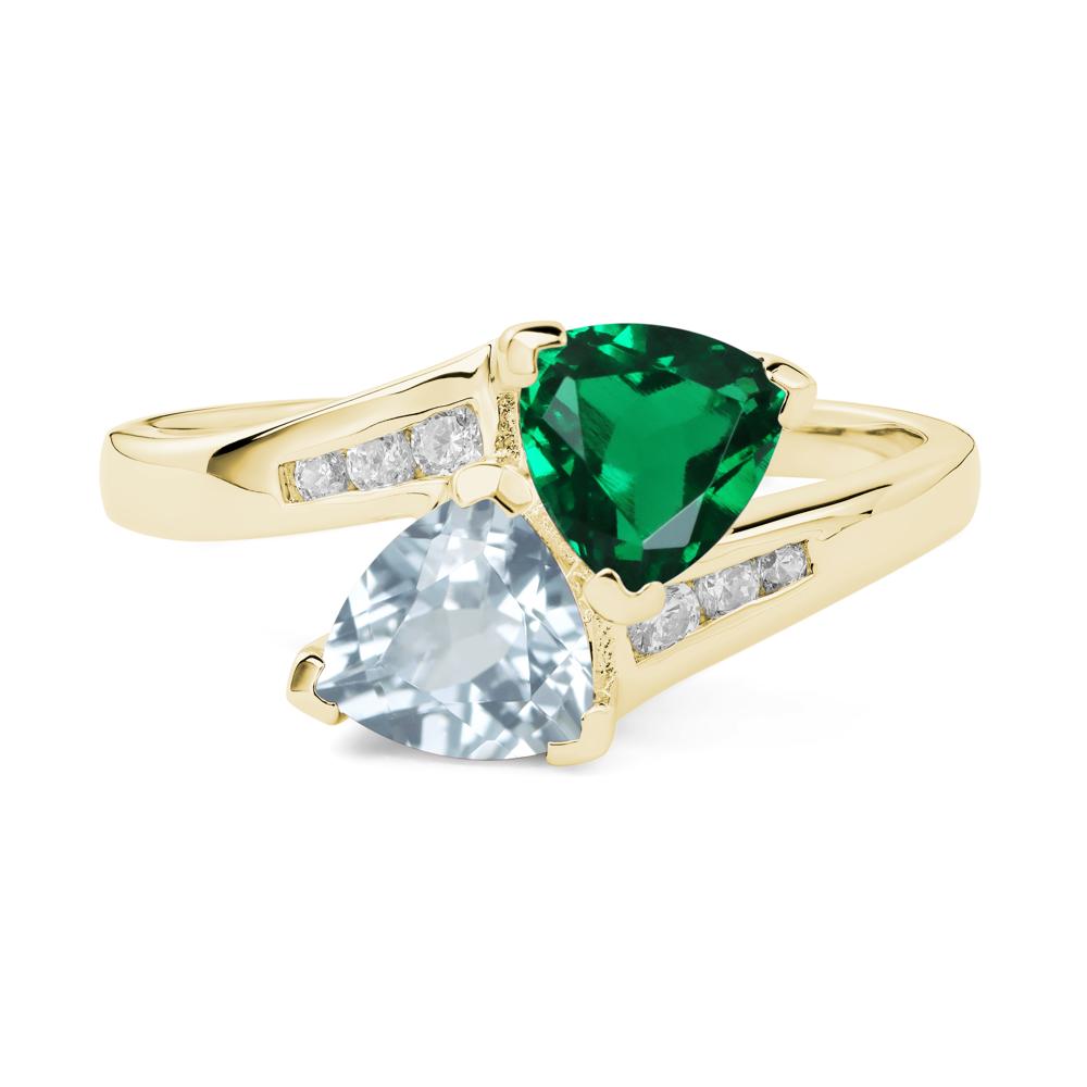 2 Stone Aquamarine and Emerald Mothers Ring - LUO Jewelry #metal_18k yellow gold