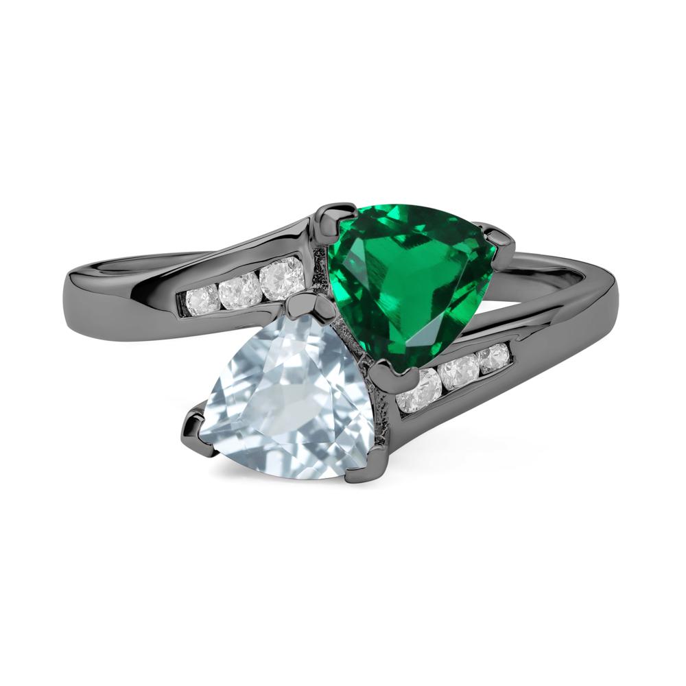 2 Stone Aquamarine and Emerald Mothers Ring - LUO Jewelry #metal_black finish sterling silver