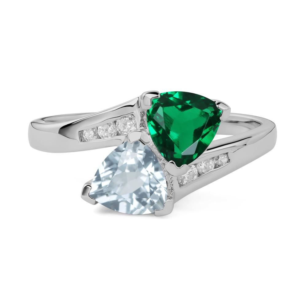2 Stone Aquamarine and Emerald Mothers Ring - LUO Jewelry #metal_platinum