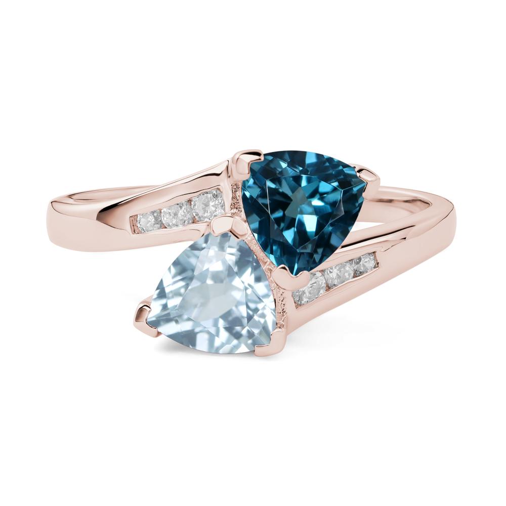 2 Stone Aquamarine and London Blue Topaz Mothers Ring - LUO Jewelry #metal_14k rose gold
