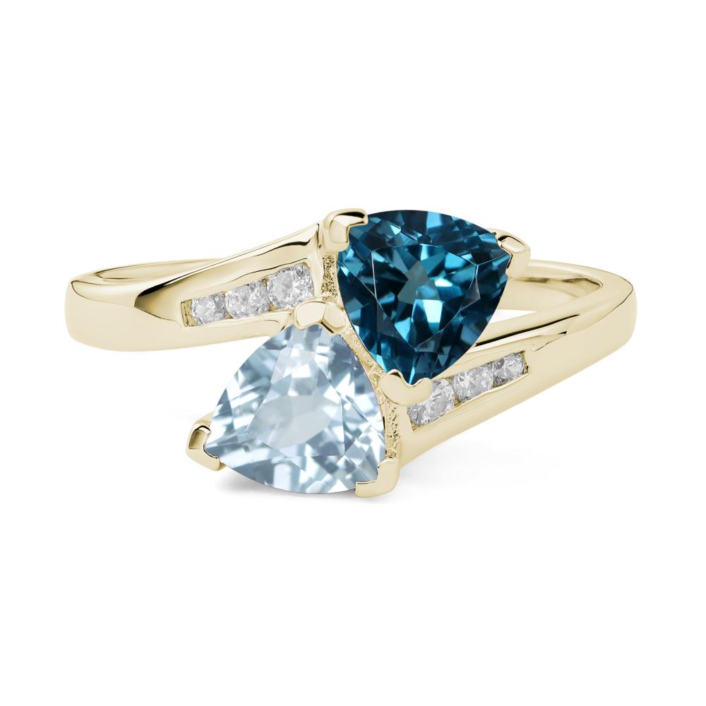 2 Stone Aquamarine and London Blue Topaz Mothers Ring - LUO Jewelry #metal_14k yellow gold