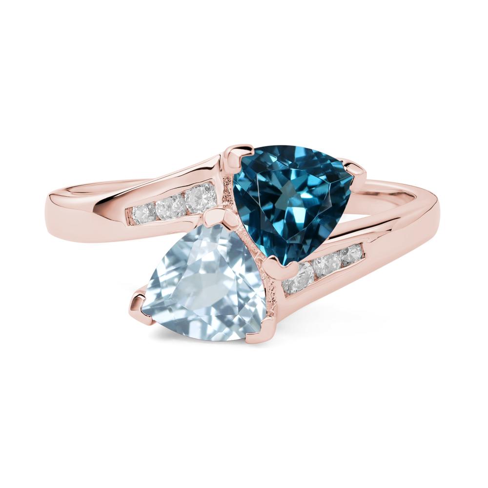 2 Stone Aquamarine and London Blue Topaz Mothers Ring - LUO Jewelry #metal_18k rose gold