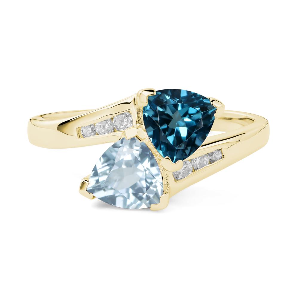 2 Stone Aquamarine and London Blue Topaz Mothers Ring - LUO Jewelry #metal_18k yellow gold