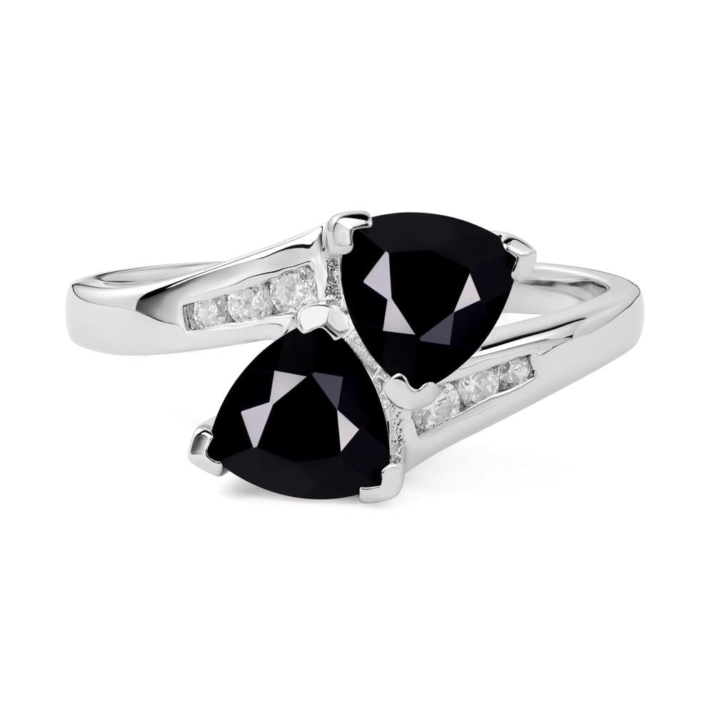 2 Stone Black Stone Mothers Ring - LUO Jewelry #metal_14k white gold