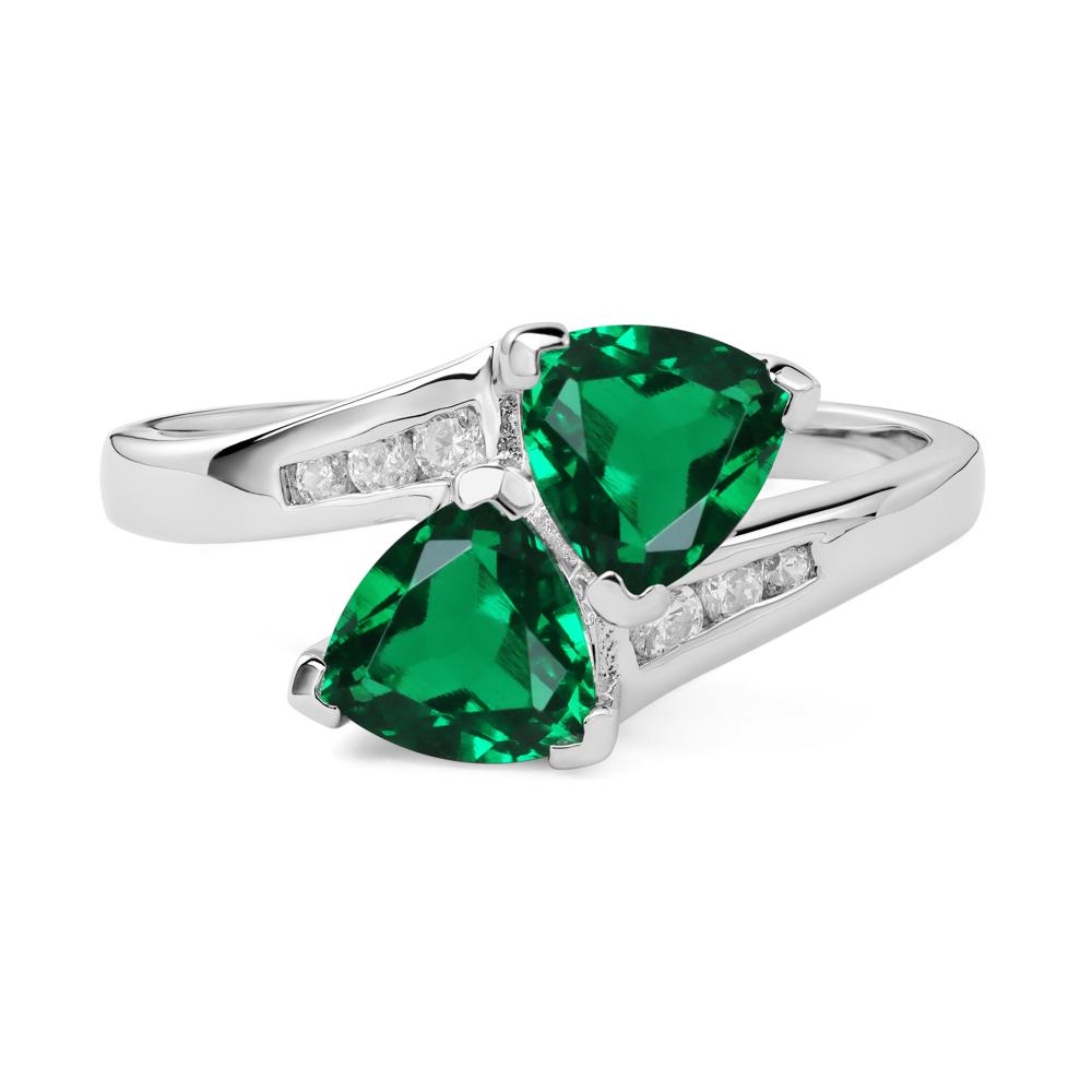 2 Stone Lab Created Emerald Mothers Ring - LUO Jewelry #metal_14k white gold