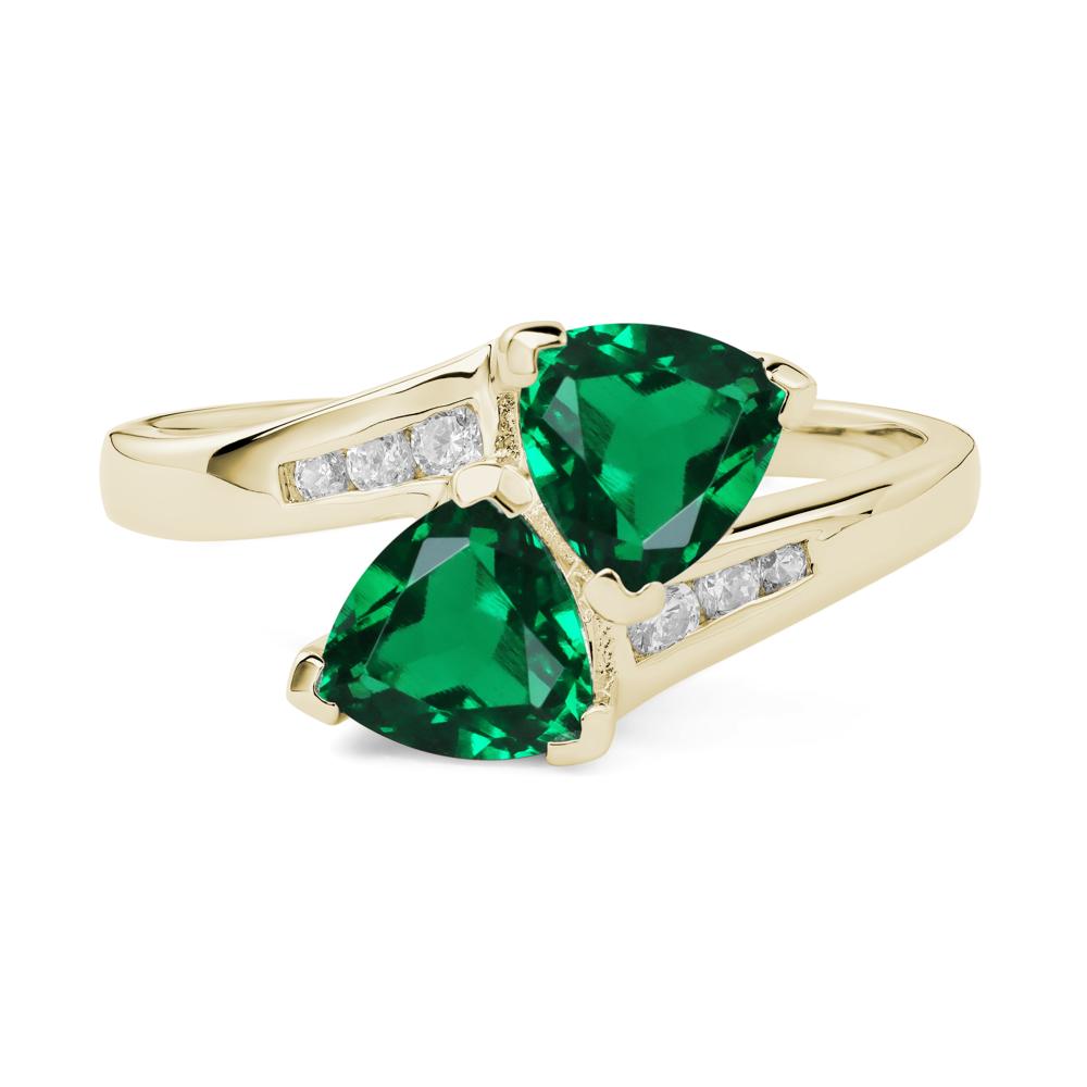 2 Stone Lab Created Emerald Mothers Ring - LUO Jewelry #metal_14k yellow gold