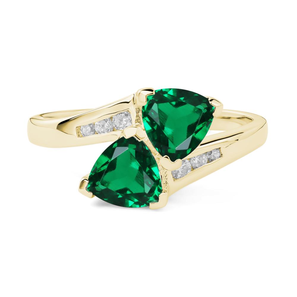 2 Stone Lab Created Emerald Mothers Ring - LUO Jewelry #metal_18k yellow gold