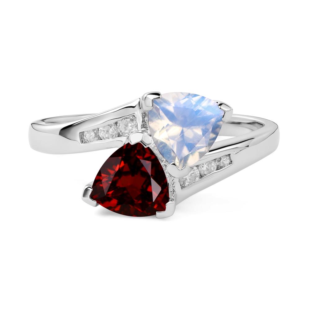 2 Stone Garnet and Moonstone Mothers Ring - LUO Jewelry #metal_14k white gold