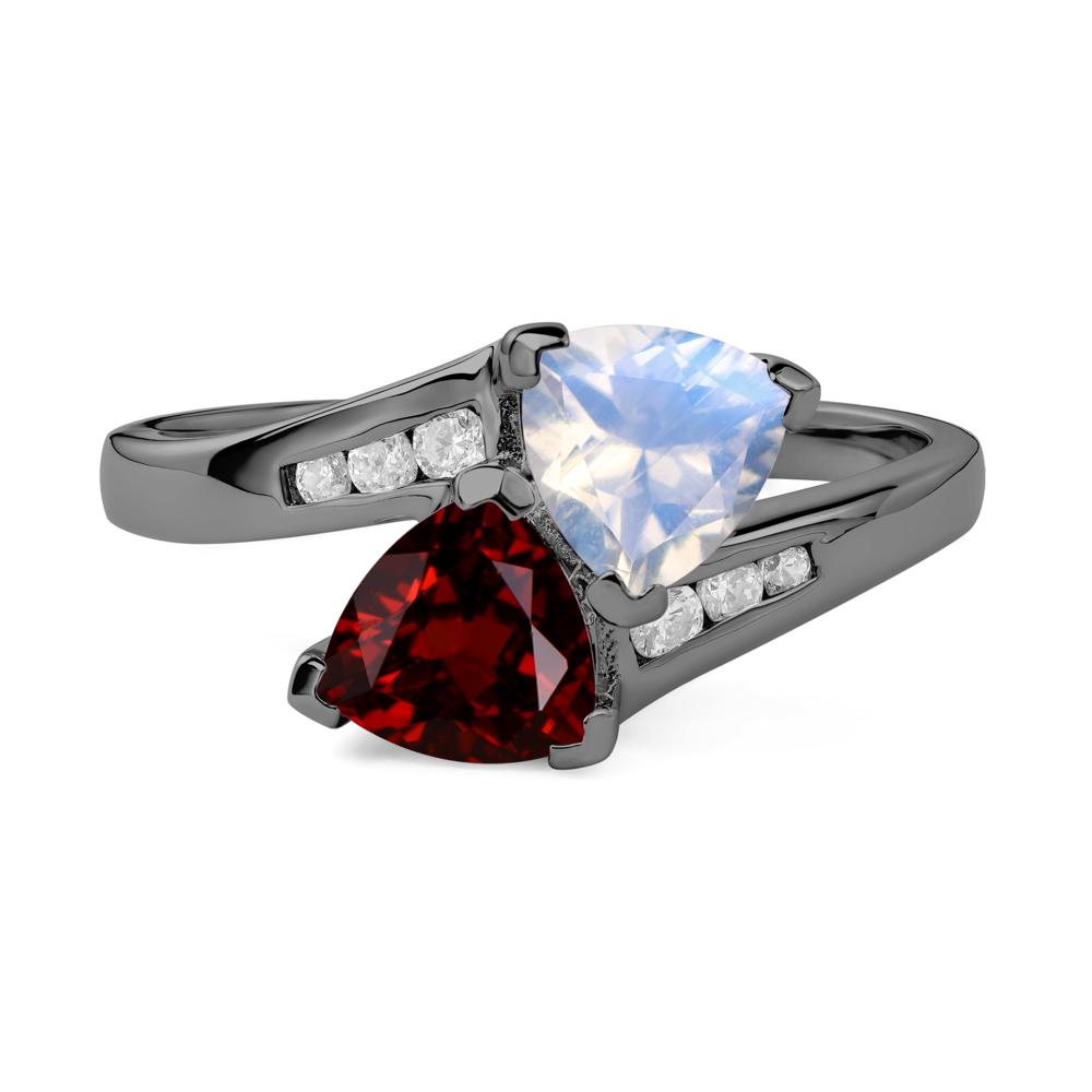 2 Stone Garnet and Moonstone Mothers Ring - LUO Jewelry #metal_black finish sterling silver