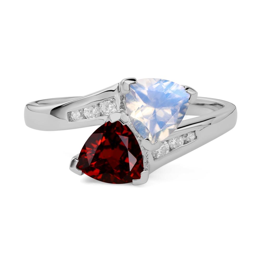 2 Stone Garnet and Moonstone Mothers Ring - LUO Jewelry #metal_platinum