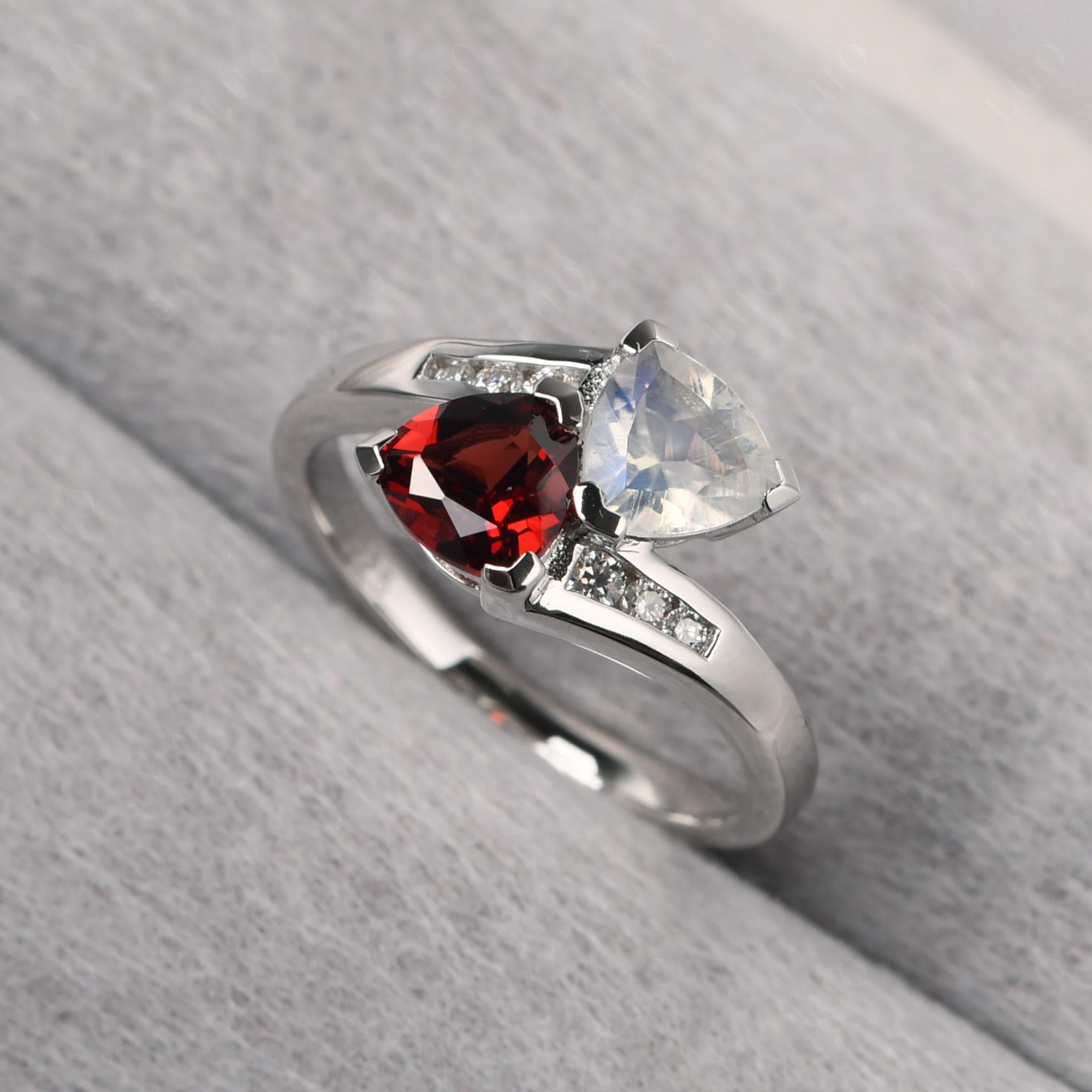 2 Stone Garnet and Moonstone Mothers Ring - LUO Jewelry