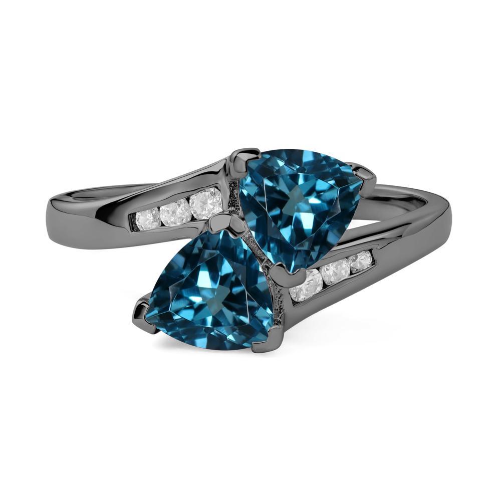 2 Stone London Blue Topaz Mothers Ring - LUO Jewelry #metal_black finish sterling silver