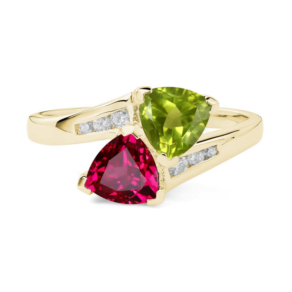 2 Stone Peridot and Ruby Mothers Ring - LUO Jewelry #metal_18k yellow gold