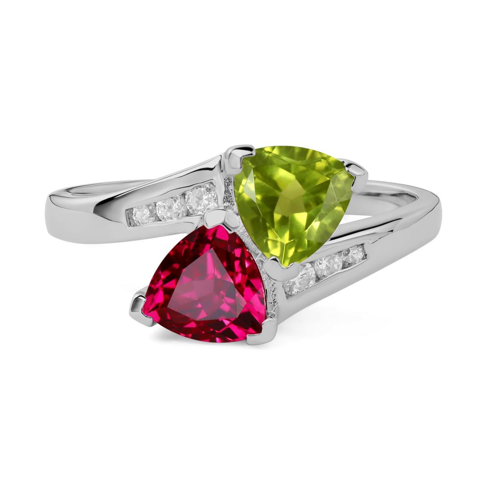 2 Stone Peridot and Ruby Mothers Ring - LUO Jewelry #metal_platinum