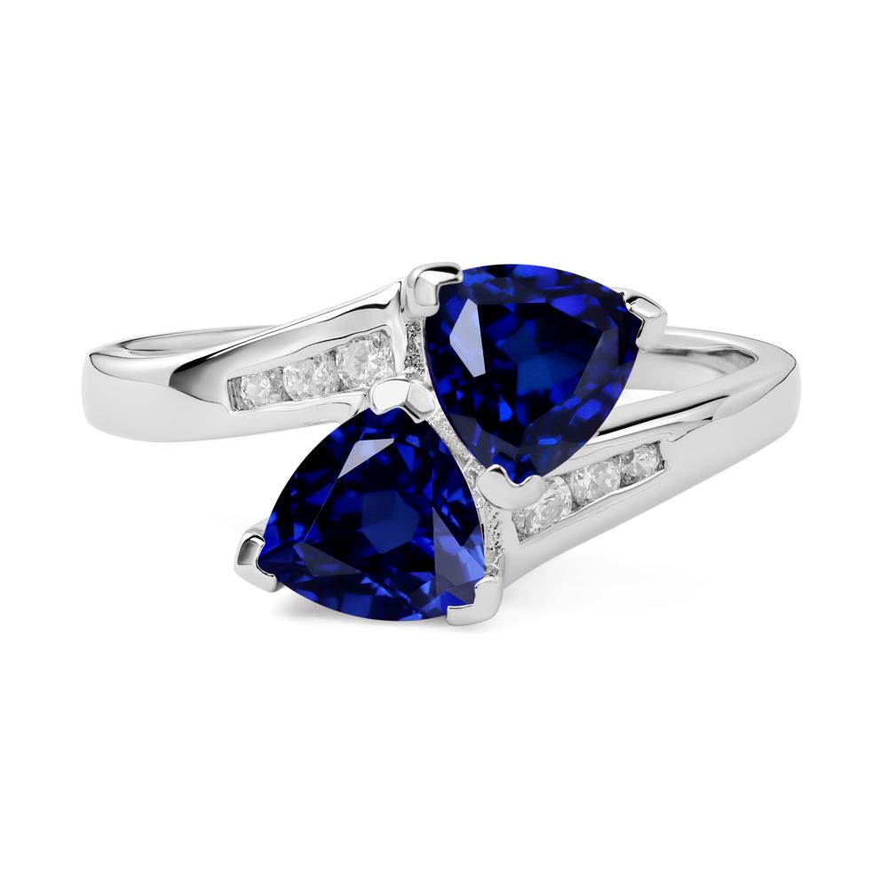 2 Stone Lab Created Sapphire Mothers Ring - LUO Jewelry #metal_14k white gold