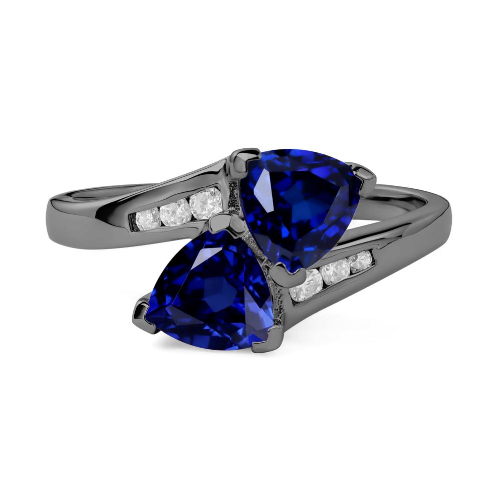 2 Stone Lab Created Sapphire Mothers Ring - LUO Jewelry #metal_black finish sterling silver