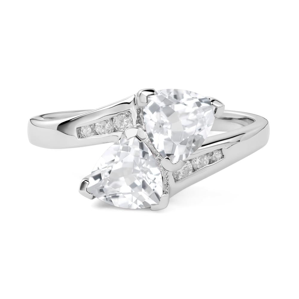 2 Stone White Topaz Mothers Ring - LUO Jewelry #metal_14k white gold