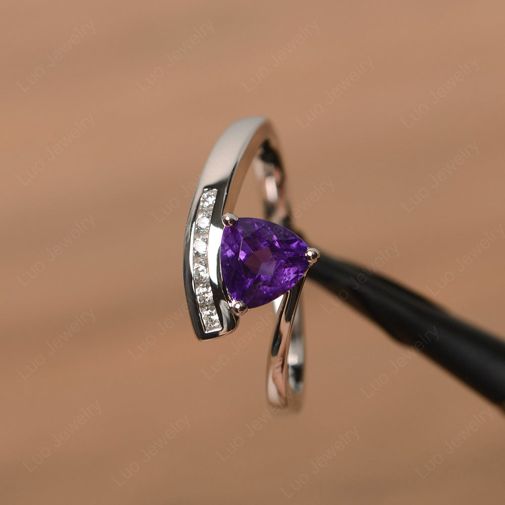 Trillion Cut Amethyst Engagement Ring Silver - LUO Jewelry