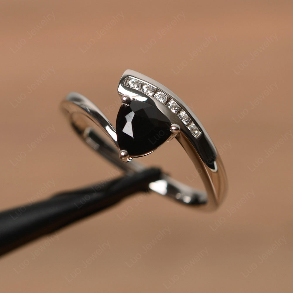 Trillion Cut Black Stone Engagement Ring Silver - LUO Jewelry