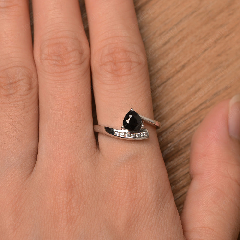 Trillion Cut Black Stone Engagement Ring Silver - LUO Jewelry