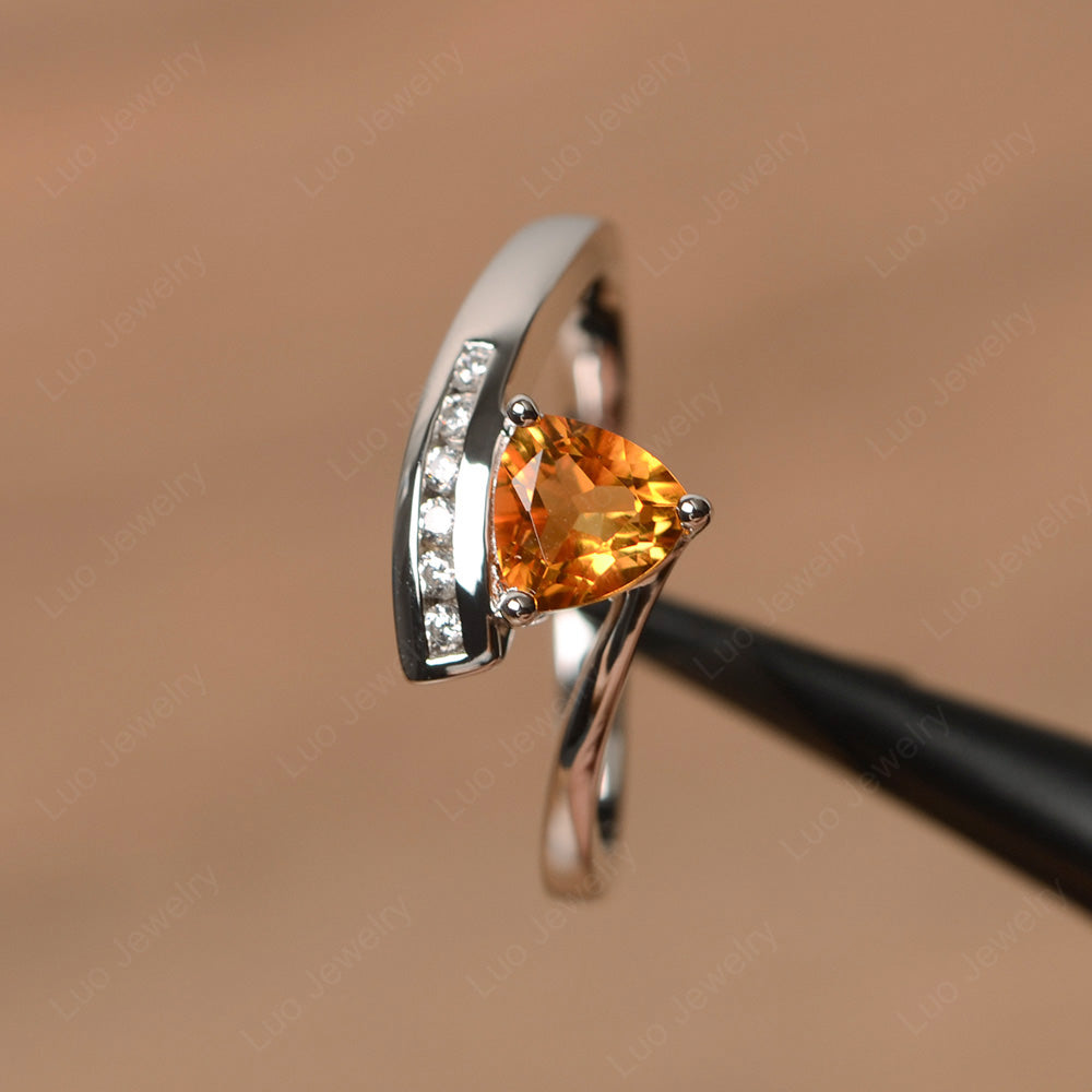 Trillion Cut Citrine Engagement Ring Silver - LUO Jewelry