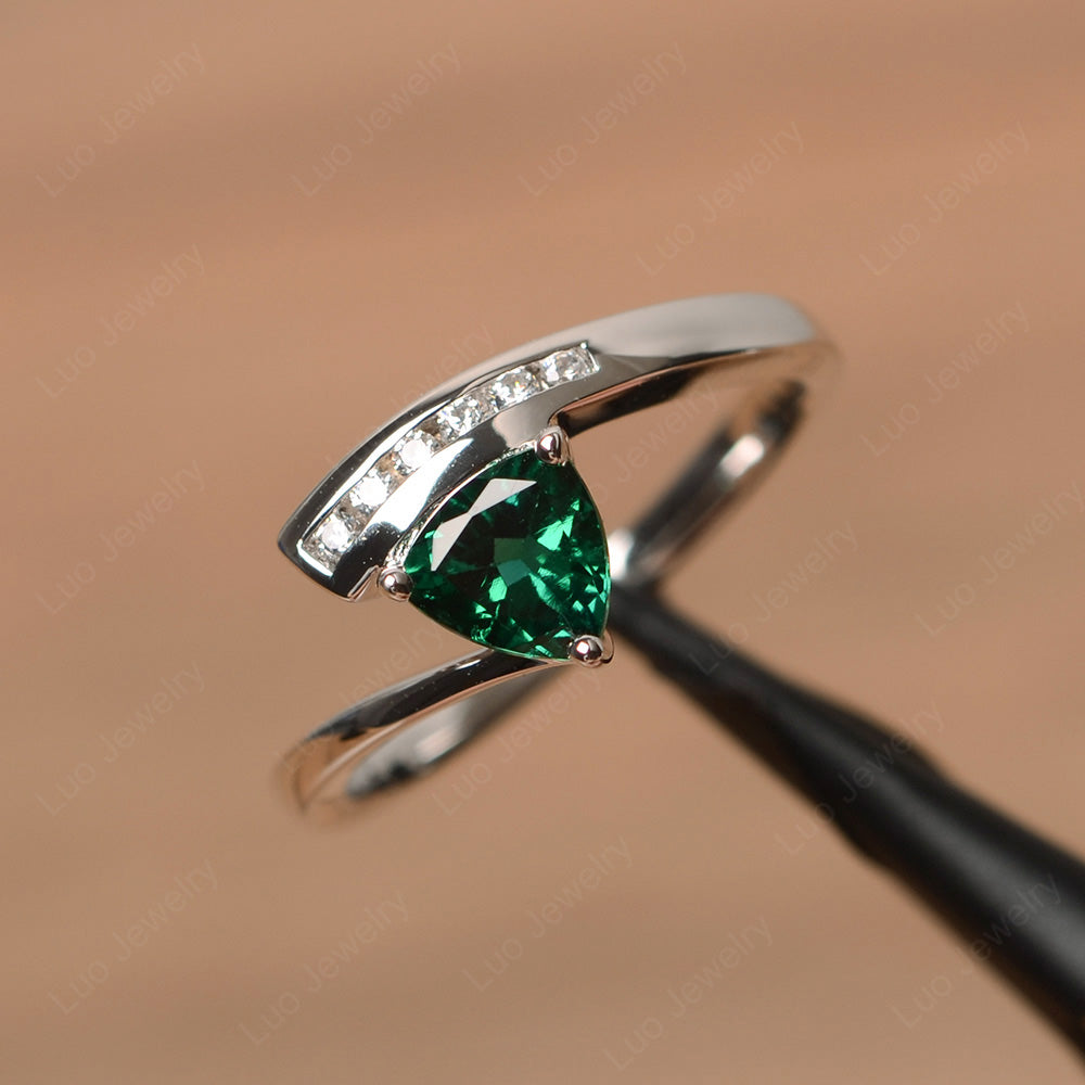 Trillion Cut Lab Emerald Engagement Ring Silver - LUO Jewelry