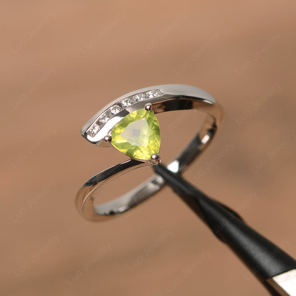 Trillion Cut Peridot Engagement Ring Silver - LUO Jewelry