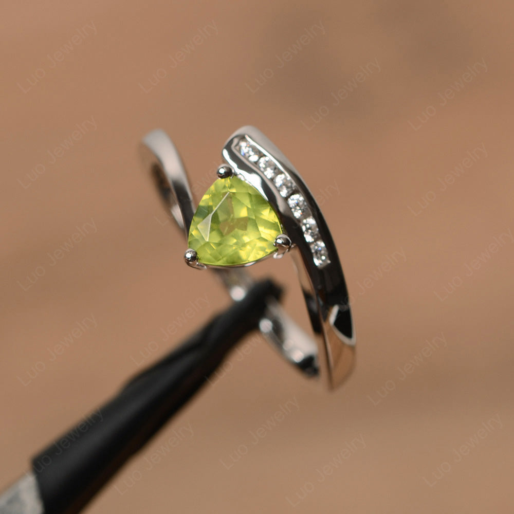 Trillion Cut Peridot Engagement Ring Silver - LUO Jewelry