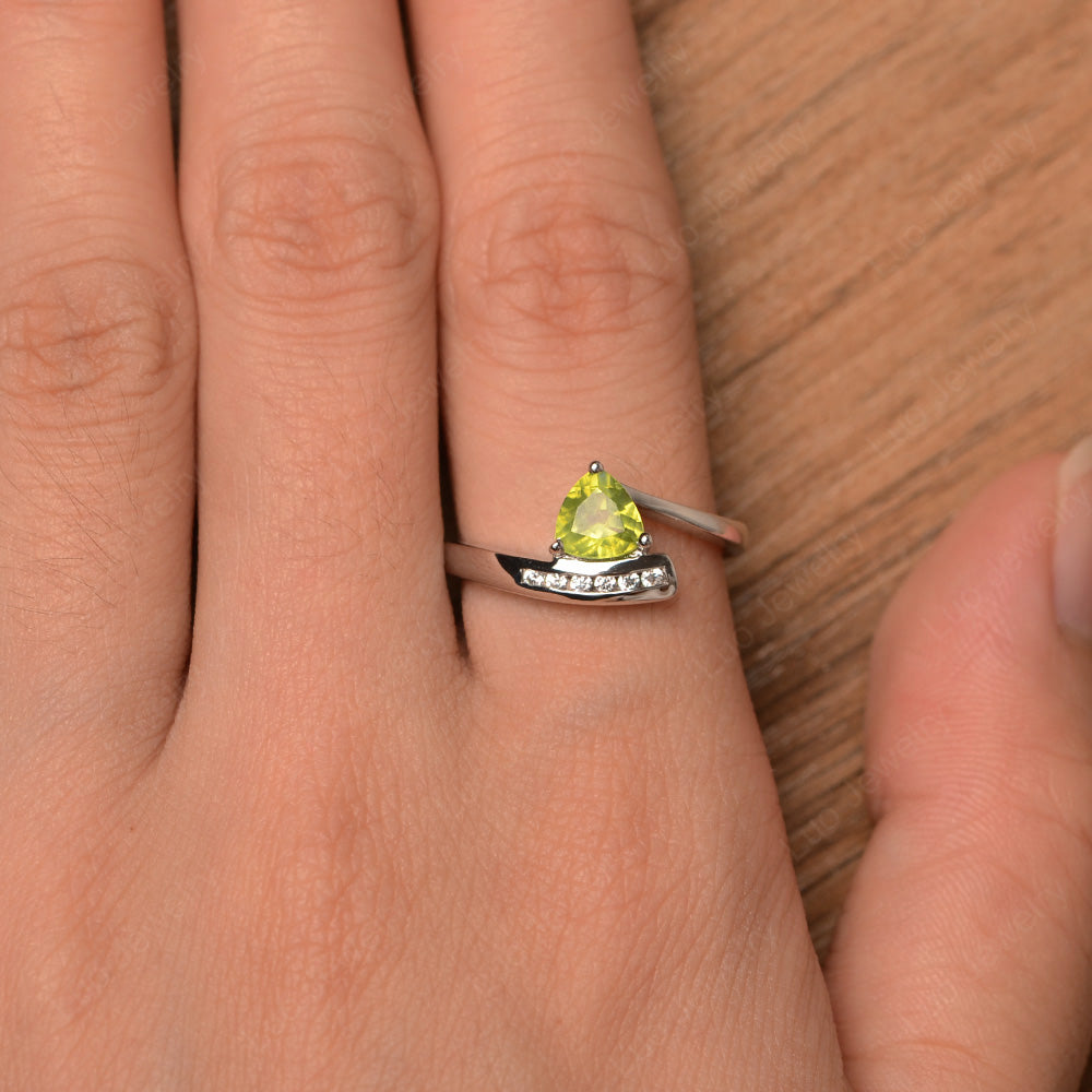 Trillion Cut Peridot Engagement Ring Silver - LUO Jewelry