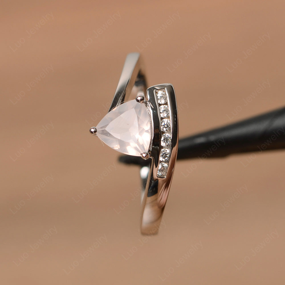 Trillion Cut Rose Quartz Engagement Ring Silver - LUO Jewelry