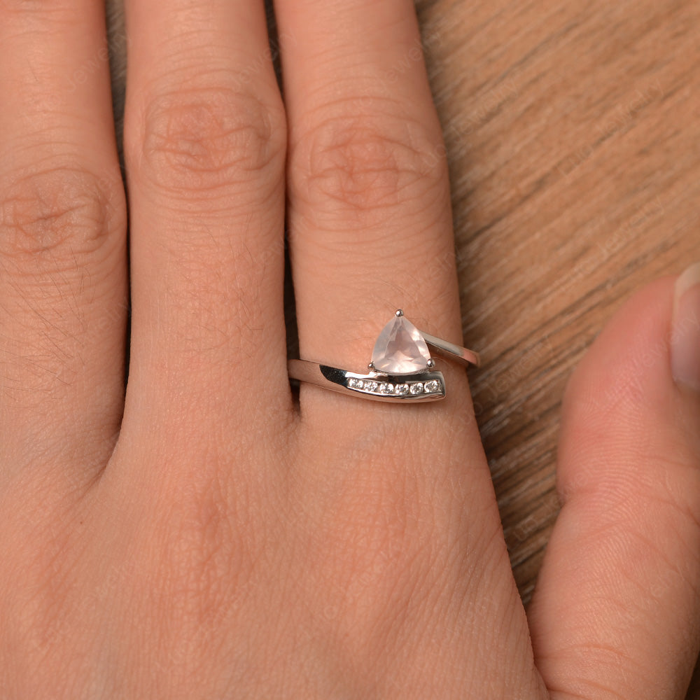 Trillion Cut Rose Quartz Engagement Ring Silver - LUO Jewelry